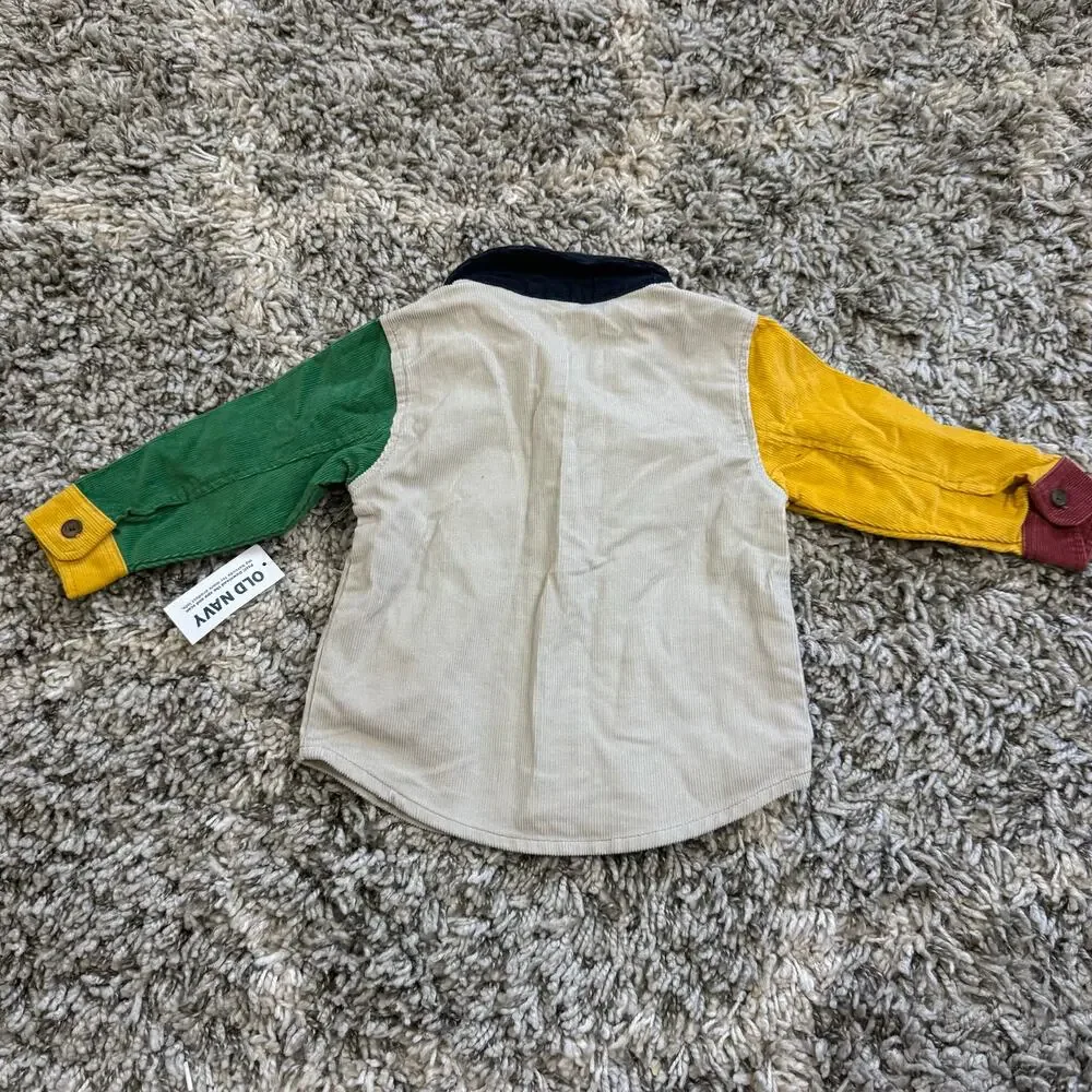 NWT Old Navy Colorblock Corduroy Shirt Baby Boy 6-12 Months Button Down